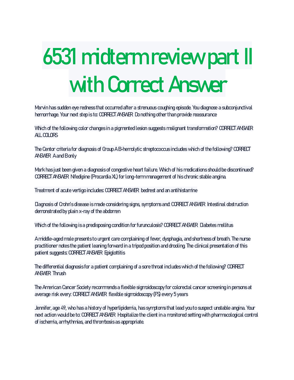 Preview image for 6531 midterm review part II with Correct Answer